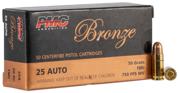 PMC 25A Bronze 25 ACP 50 gr Full Metal Jacket (FMJ) 50 Bx/ 20 Cs - Box or Case
