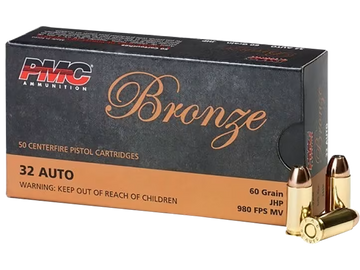 PMC 32B Bronze 32 ACP 60gr Jacketed Hollow Point (JHP) 50 Bx/20 Cs - Box or Case