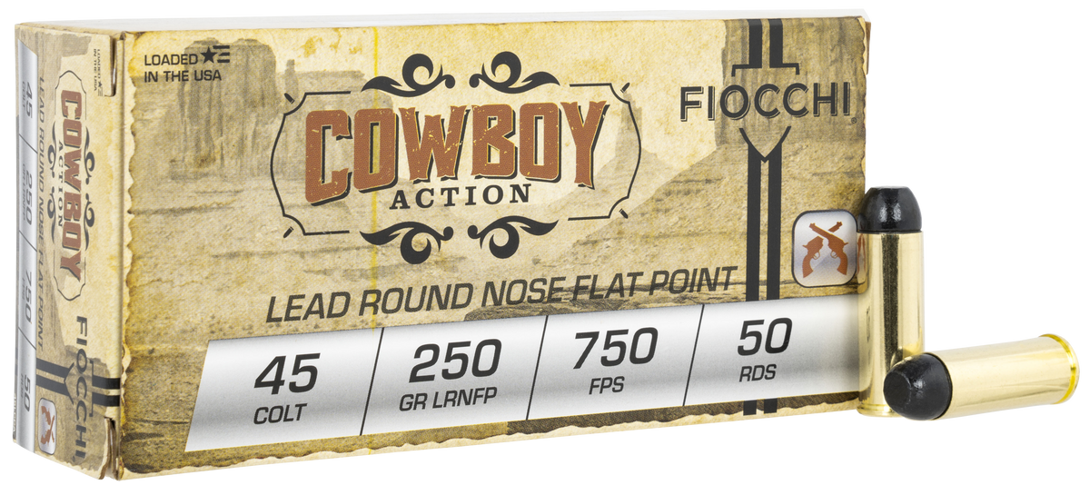 Fiocchi Cowboy Action 45 Colt 250gr Lead Round Nose Flat Point 50 Rd - Box or Case