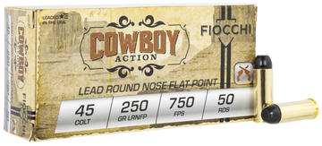 Fiocchi Cowboy Action 45 Colt 250gr Lead Round Nose Flat Point 50 Rd - Box or Case