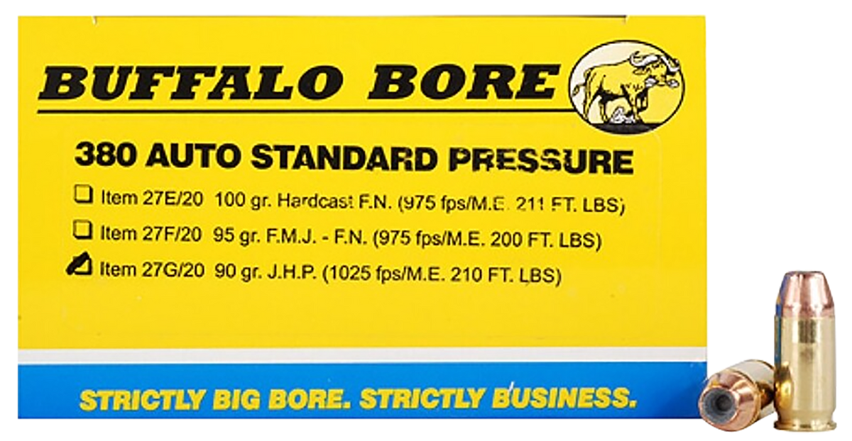 Buffalo Bore Ammunition Strictly Business Standard Pressure 380 ACP 90gr Jacketed Hollow Point 20 Rd Box - Box or Case
