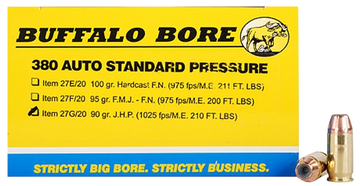 Buffalo Bore Ammunition Strictly Business Standard Pressure 380 ACP 90gr Jacketed Hollow Point 20 Rd Box - Box or Case