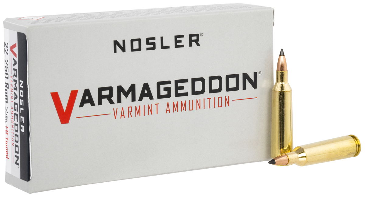 Nosler Varmageddon 22-250 Rem 55gr Flat Base Tipped 20-Rd/Box - Box or Case