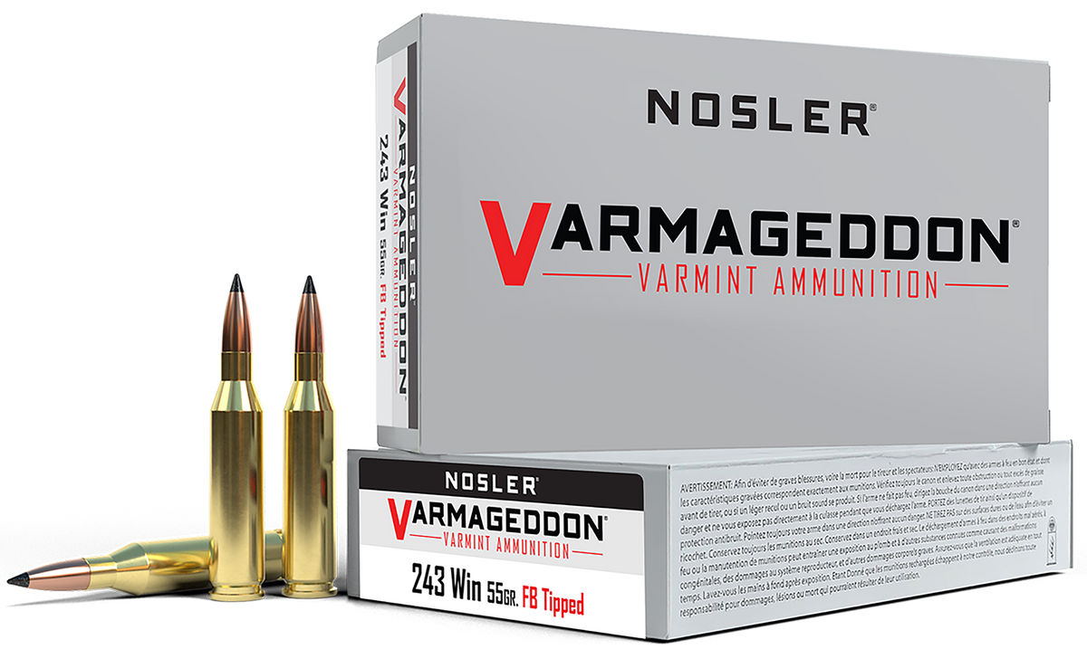 Nosler Varmageddon 243 Win 55gr Flat Base Tipped 20-Rd/Box - Box or Case
