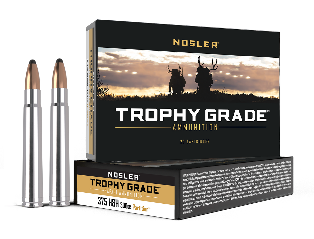 Nosler Trophy Grade Safari 375 H&H Mag 300gr Spitzer Partition 20-Rd/Box - Box or Case