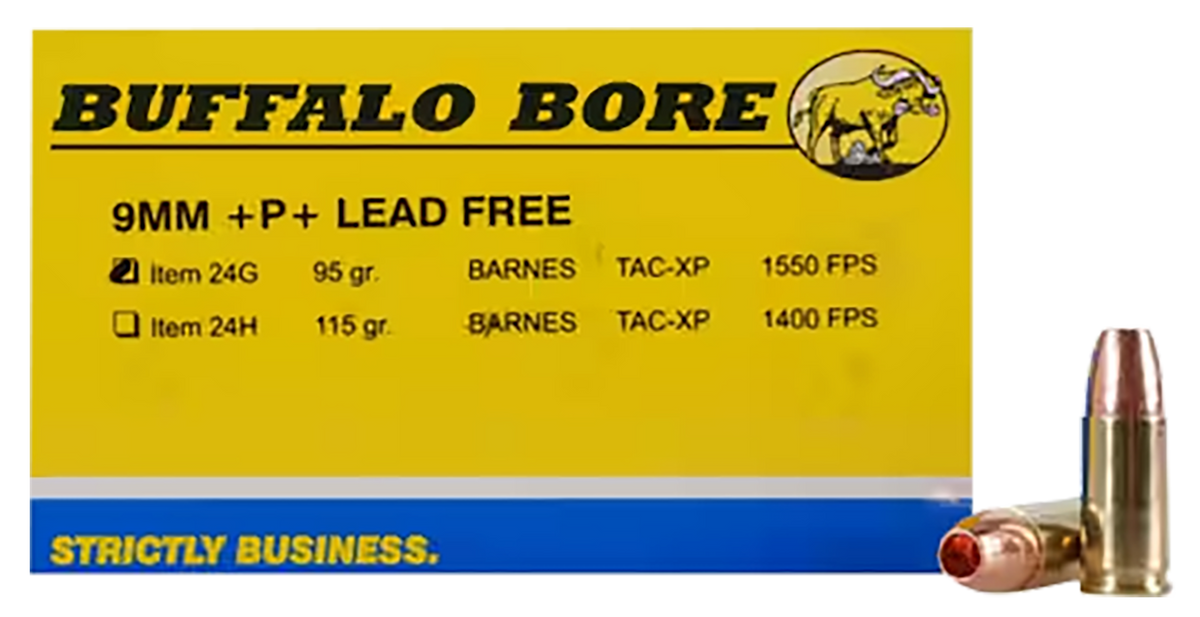 Buffalo Bore Ammunition Buffalo-Barnes Strictly Business 9mm Luger +P+ 95gr Barnes TAC-XP Lead Free 20rd Box - Box or Case