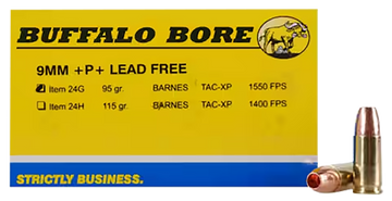 Buffalo Bore Ammunition Buffalo-Barnes Strictly Business 9mm Luger +P+ 95gr Barnes TAC-XP Lead Free 20rd Box - Box or Case