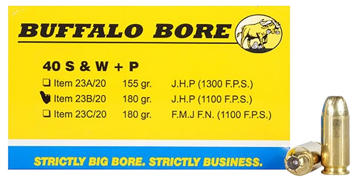 Buffalo Bore Ammunition Strictly Business Heavy 40 S&W +P 180gr JHP 20 Rd Box - Box or Case