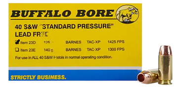 Buffalo Bore Ammunition 23D20 Strictly Business Standard Pressure 40 S&W 125gr Barnes TAC-XP Lead Free 20 Rd Box - Box or Case