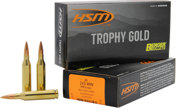 HSM Trophy Gold 243 Win 95gr Berger Hunting VLD Match 20 Rd - Box or Case