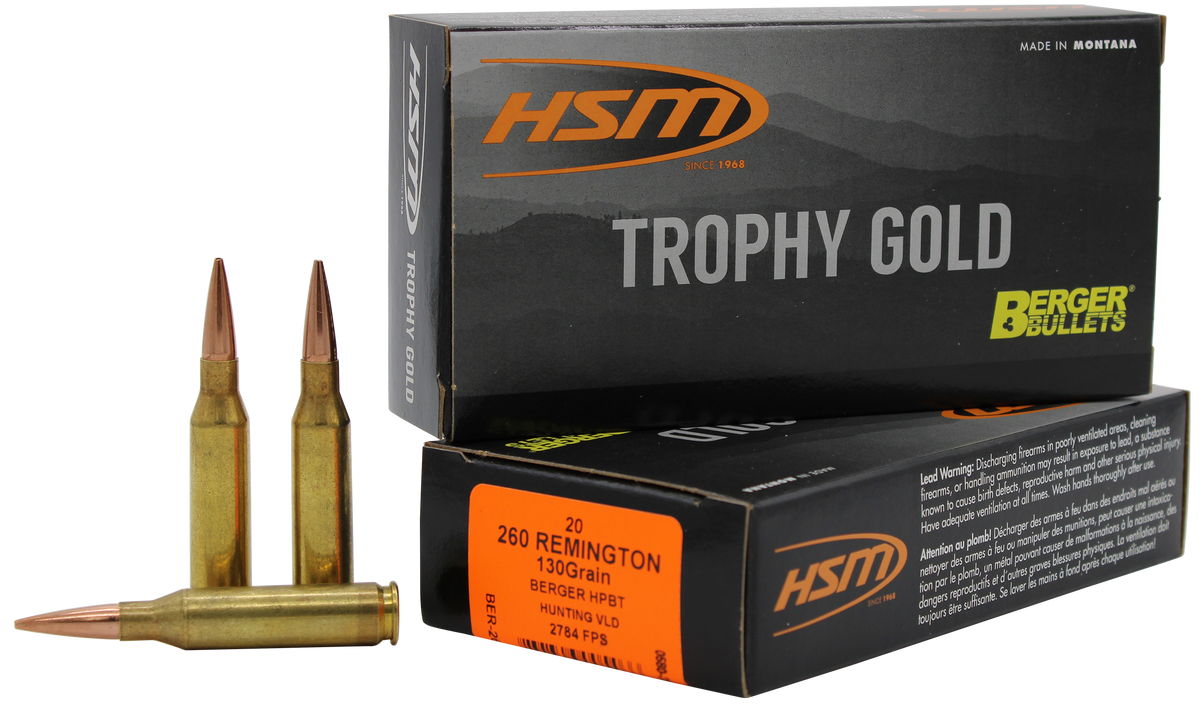 HSM Trophy Gold Extended Range 260 Rem 130gr Berger Hunting VLD 20 Rd - Box or Case
