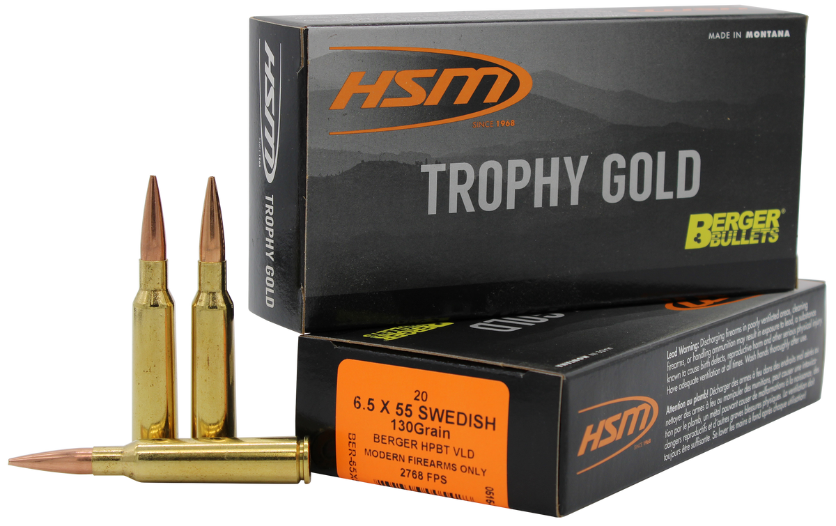 HSM Trophy Gold Extended Range 6.5x55 Swedish 130gr Berger Hunting VLD Match 20 Rd - Box or Case
