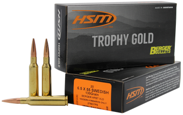 HSM Trophy Gold Extended Range 6.5x55 Swedish 130gr Berger Hunting VLD Match 20 Rd - Box or Case