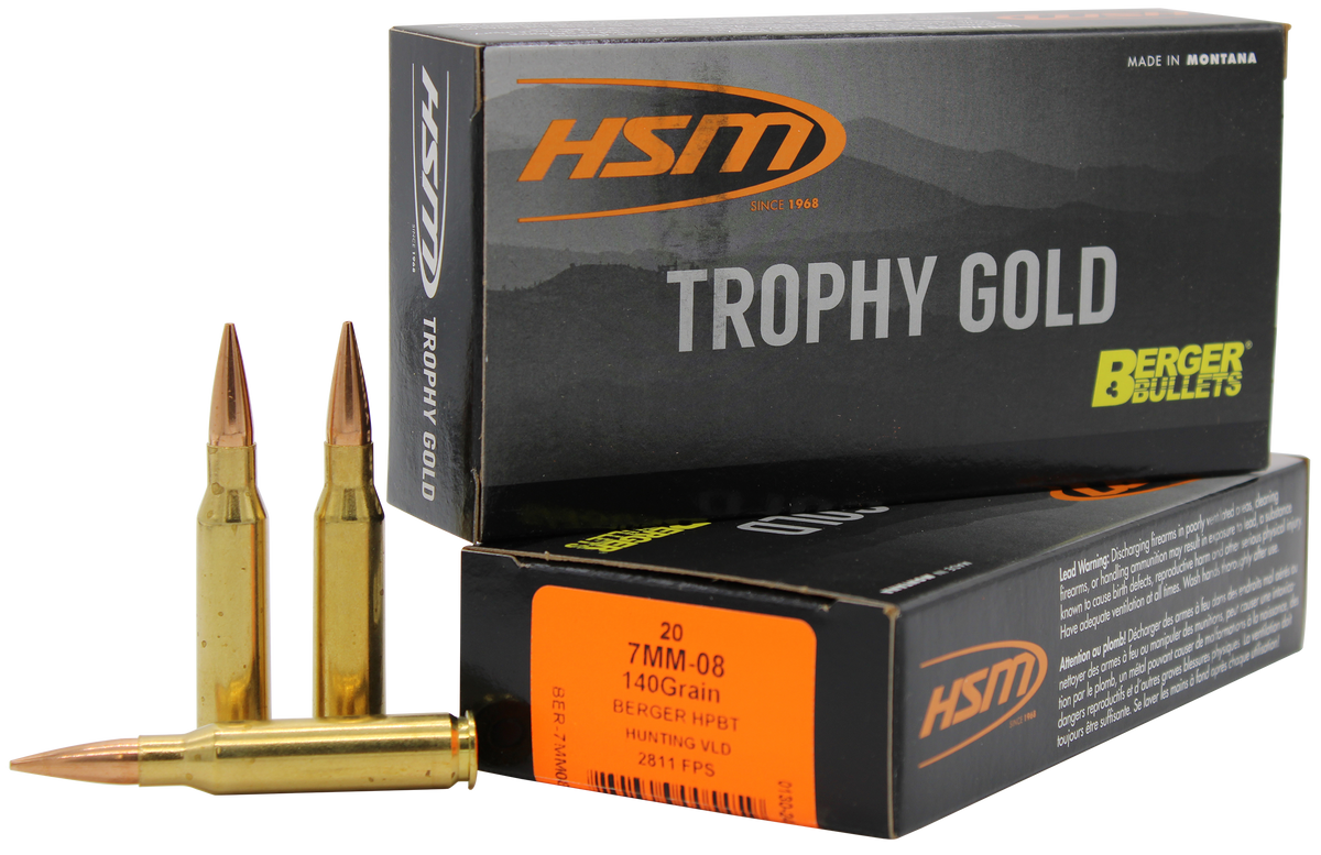 HSM Trophy Gold Extended Range 7mm-08 Rem 140gr Berger Hunting VLD Match 20 Rd - Box or Case
