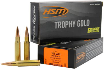 HSM Trophy Gold Extended Range 308 Win 168gr Berger Hunting VLD Match 20 Rd - Box or Case