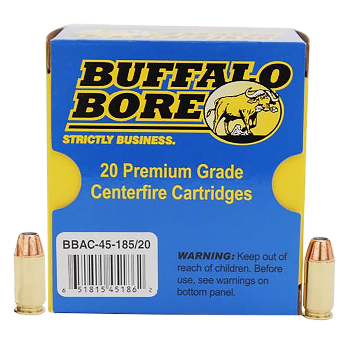 Buffalo Bore Ammunition Strictly Business 45 ACP +P 185gr Jacketed Hollow Point 20 Rd Box - Box or Case