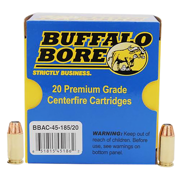 Buffalo Bore Ammunition Strictly Business 45 ACP +P 185gr Jacketed Hollow Point 20 Rd Box - Box or Case