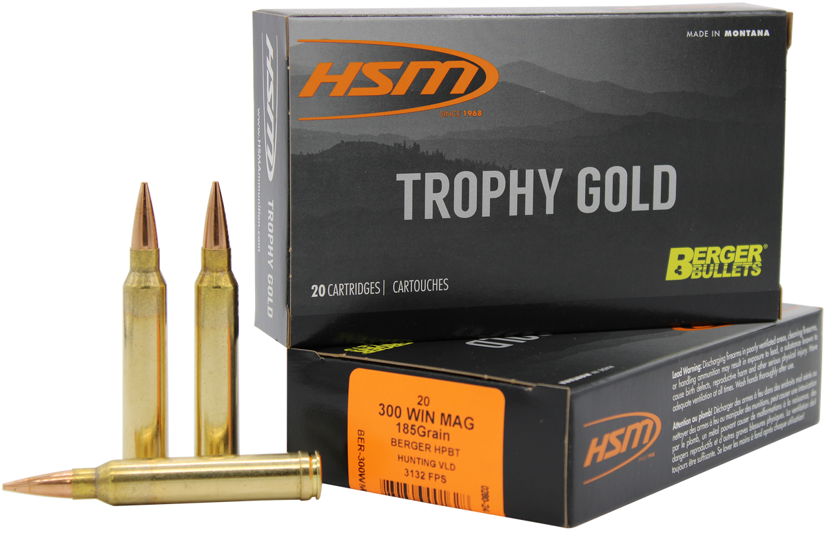 HSM Trophy Gold Extended Range 300 Win Mag 185 gr Berger Hunting VLD Match 20 Rd - Box or Case