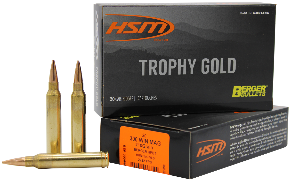 HSM Trophy Gold Extended Range 300 Win Mag 210gr Berger Hunting VLD Match 20 Rd - Box or Case