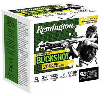 Remington Ammunition Express Buckshot 12 Gauge 2.75" 00 Buck 9 Pellet 25 Rd - Box or Case