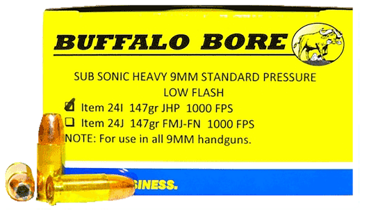 Buffalo Bore Ammunition Subsonic Strictly Business 9mm Luger 147gr Jacketed Hollow Point 20 Rd Box - Box or Case