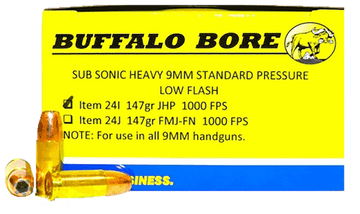 Buffalo Bore Ammunition Subsonic Strictly Business 9mm Luger 147gr Jacketed Hollow Point 20 Rd Box - Box or Case