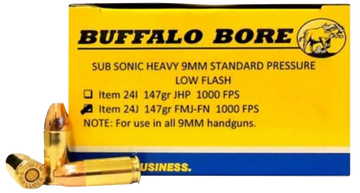 Buffalo Bore Ammunition Subsonic Strictly Business 9mm Luger 147gr Full Metal Jacket Flat Nose 20 Rd Box - Box or Case