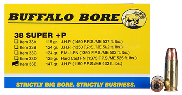 Buffalo Bore Ammunition Personal Defense Strictly Business 38 Super +P 147gr Jacketed Hollow Point 20 Rd Box - Box or Case