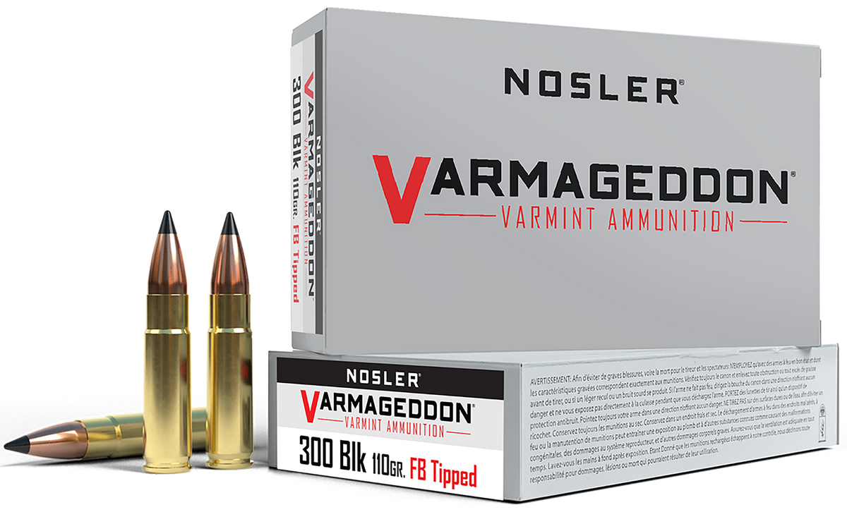 Nosler Varmageddon 300 Blackout 110gr Flat Base Tipped 20-Rd/Box - Box or Case