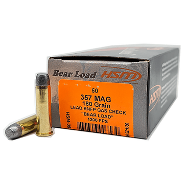HSM Bear Load 357 Mag 180 gr Lead Round Nose Flat Point 50 Rd - Box or Case