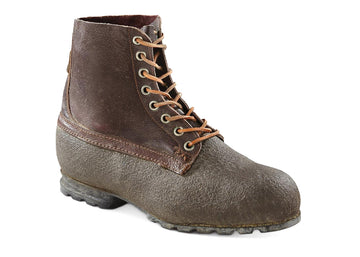 Swedish Military Surplus Brown Leather Boots w/ Rubber Sole - Size 9