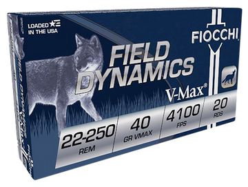 Fiocchi Field Dynamics 22-250 Rem 40gr Hornady V-Max 20/Box - Box or Case