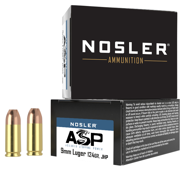 Nosler Assured Stopping Power 9mm Luger 124 gr JHP - Box or Case