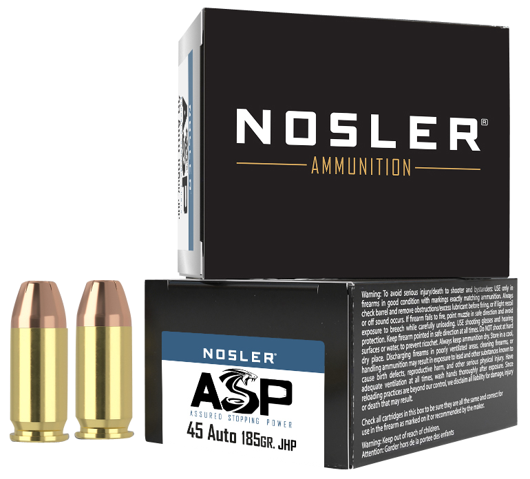 Nosler Assured Stopping Power 45 ACP 185 gr JHP - Box or Case