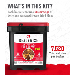 ReadyWise 60 Serving Freeze Dried Meat and 20 Servings of Rice Bucket