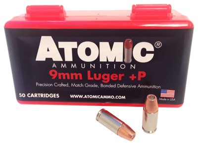 Atomic 9mm Luger +P 124gr Bonded JHP - Box or Case