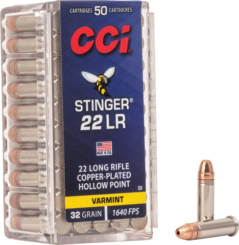 CCI Stinger 22 LR 32gr Copper Plated Hollow Point 1640 fps - Box or Case