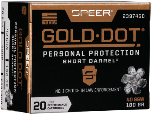 Speer Gold Dot Short Barrel 40 S&W 180gr GDHP 20 Rd Pistol Ammo - Box or Case