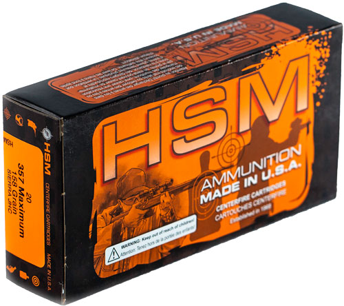 HSM Ammo 357 Maximum 158gr JHP 20-Rd Revolver Ammo - Box or Case