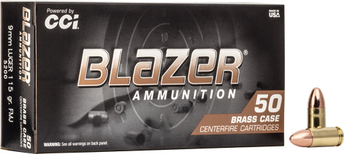 CCI Blazer Brass 9mm Luger 115gr FMJ 50-Rd - Box or Case