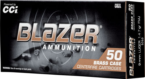 CCI Blazer Brass 9mm Luger 147gr FMJ 50 Rd - Box or Case