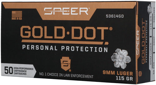 Speer Gold Dot 9mm Luger 115gr GDHP 50 Rd - Box or Case