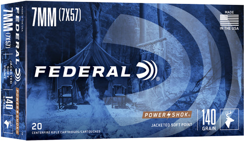 Federal Power-Shok 7x57mm Mauser 140gr Jacketed Soft Point 20 Rd - Box or Case