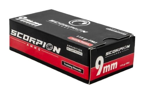 Scorpion Ammo 9mm Luger 115gr FMJ-RN 50 Rd - Box or Case