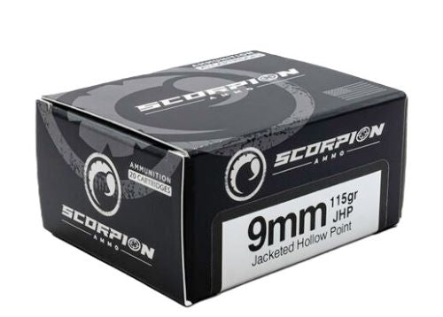Scorpion Ammo 9mm Luger 115gr JHP 20 Rd - Box or Case