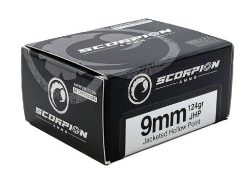 Scorpion Ammo 9mm Luger 124gr JHP 20 Rd - Box or Case