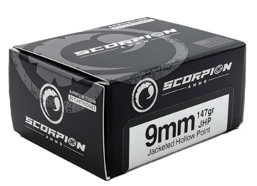 Scorpion Ammo 9mm Luger 147gr JHP 20 Rd - Box or Case