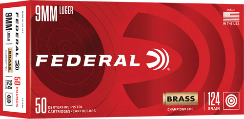 Federal Champion 9mm Luger 124gr FMJ 50 Rd - Box or Case