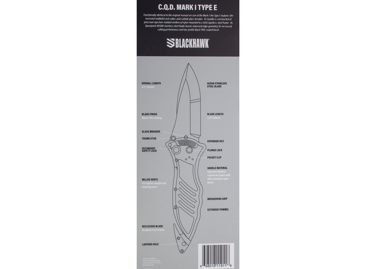 Blackhawk CQD Mark 1 Type E Folding Rescue Knife - Serrated