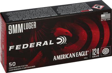 Federal American Eagle 9mm Luger 124gr FMJ 50rd - Box or Case